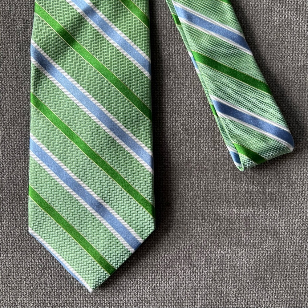 Brooks Brothers Silk Tie Green Blue Stripe Regular - Picture 3 of 4